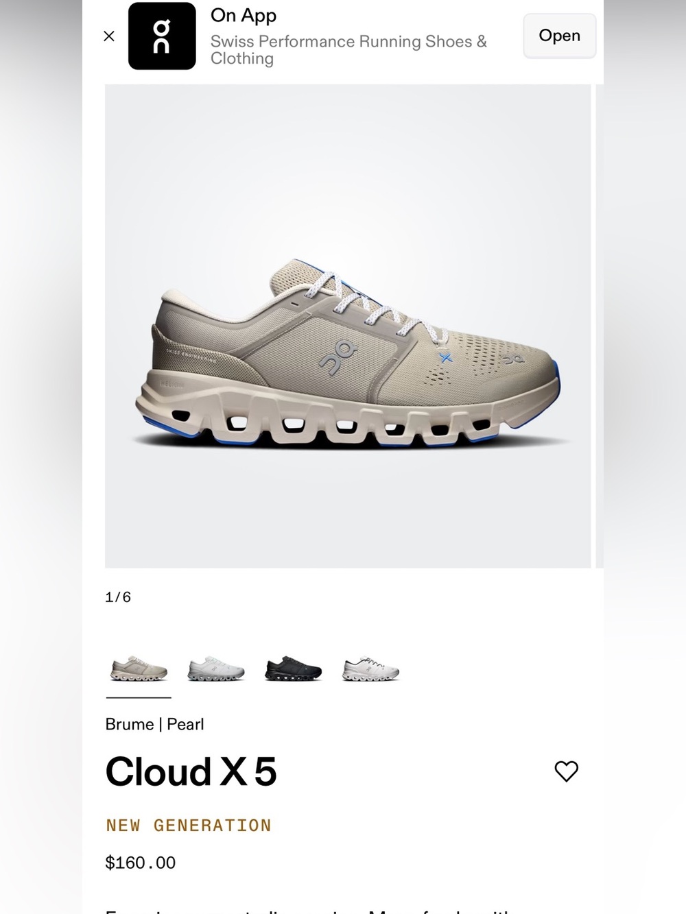 On Cloud X 5 Running Shoe in Brume/Pearl sz 9 mens new in box !!